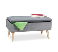 Relaxdays Banc, avec Espace de Rangement, Housse Velours, 40 l, rembourrée, Pieds en Bois, entrée,41x80x40c, Gris foncé