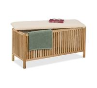 Relaxdays Banc avec rangement, meuble à linge, capacité : 100 l, H x L x P : env. 50 x 100 x 38 cm, nature et noir