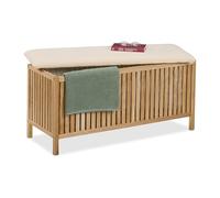 Relaxdays Banc avec Rangement, Meuble à Linge, capacité : 100 l, H x L x P : env. 50 x 100 x 38 cm, Nature et Noir