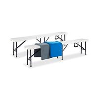 Relaxdays Banc Brasserie Set 2X Garniture Foire Pliant Fonction Valise Entretien Facile Plastique HLP 42x180x25cm, Blanc, 2 Pièces