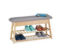 relaxdays Schuhbank mit Sitzfläche und Stauraum Banc Chaussures 8 Paires, 2 étages, siège rembourré Pliable, Espace à 2 Compartiments, Bambou, HlP 48x90x28 cm, Polyester, 1 élément