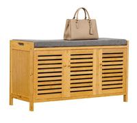 Relaxdays Banc Chaussures, Assise rembourrée, Bambou, 3 comp., Naturel/Gris | H x l x P : 50 x 90 x 35 cm, banc à chaussures pour le couloir