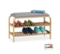 Relaxdays Banc Chaussures, Surface rembourrée, 6 Paires,Garde Robe, Chambre à Coucher, Rangement HlP 46x69x30 cm, Nature