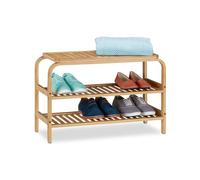 Relaxdays Banc Chaussures en Bambou, 6 Paires, siège entrée, Bain, 2 Supports, Garde Robe,HxlxP 45 x 70 x 30 cm,Nature