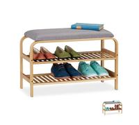 Relaxdays Banc Chaussures, Surface rembourrée, 6 Paires,Garde Robe, Chambre à Coucher, Rangement HlP 46x69x30 cm, Nature