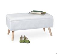 Relaxdays Banc coffre 2 places, rangement 40 L, velours, rembourré, pieds bois, 41 x 80 x 40 cm, blanc
