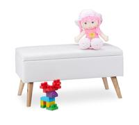 Relaxdays Banc coffre 40 L, rembourré, pieds bois, similicuir, 40 x 80 x 39,5 cm, blanc