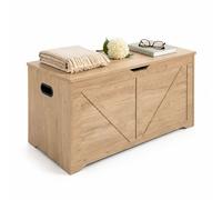 Relaxdays Banc-Coffre, Couvercle, 2 charnières de sécurité, MDF, Gris Clair