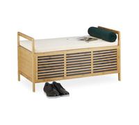 Relaxdays banc coffre en bambou avec coussin, rangement pour entrée, 50 x 93 x 48 cm, naturel
