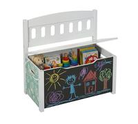 Relaxdays Banc-Coffre pour Enfants Rangement avec Tableau Motif Lion Multicolore H 55,5 x L 57 x P 30 cm