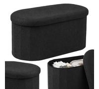 Relaxdays Banc Coffre, Tissu Teddy bouclé, rembourré, Rangement, Noir