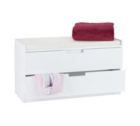 Relaxdays Banc à chaussures, commode rangement, Banquette 2 tiroirs, Meuble entrée, couloir, HLP : 48,5x87x38 cm, blanc