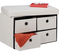Relaxdays Banquette de Rangement, Pliable, 4 tiroirs, Couloir, Salon et Chambre, H x L x P : 39 x 60 x 38 cm, crème