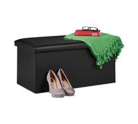 Relaxdays Banc pour rangement, cuir synthétique, pliable, rembourré, entrée, chambre, HLP 37,5 x 76,5 x 38,5 cm, noir