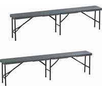 Relaxdays Banc Pliable, Lot de 2, Acier et Plastique, pour Jardin, terrasse, Camping, HLP : 43x180x25 cm, Gris