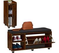 relaxdays Banc de chaussures avec assise & armoire Set