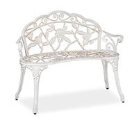Relaxdays Banc de Jardin, 2 sièges, Roses, terrasse, Balcon, Aluminium et Fonte, Antique, 78 x 98 x 57 cm, Blanc/Bronze