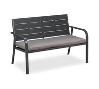 Relaxdays Banc de Jardin avec Coussin, Aspect Bois, HxLxP : env. 78 x 118 x 66 cm, 2 Places, Stable, en Plastique, Gris
