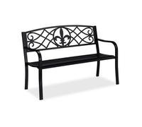 relaxdays Banc de Jardin, Motifs Fleur de lis, 2 sièges, Confortable, Balcon et terrasse, Acier HLP 86x127x60 cm, Noir