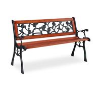 relaxdays Banc de Jardin, Motif Roses, 2 sièges, Bois, Fonte, Balcon, terrasse, HxLxP 73 x 125 x 52,5 cm, Nature/Vert