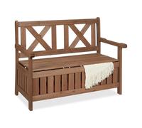 Relaxdays Banc de jardin avec rangement, deux places, HLP 85 x 115 x 60 cm, banquette, siège avec dossier, marron foncé