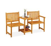 Relaxdays Banc de Jardin avec Table intégrée, 2 Places, Banquette, Robuste, en Bois, Balcon, HLP : 86x161x61 cm, Nature