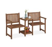Relaxdays Banc de jardin avec table intégrée, 2 places, banquette, robuste, en bois, balcon, HLP : 86x161x61 cm, marron