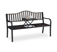 Relaxdays Banc de Jardin avec Table Pliante, 3 Places, Solide, Jardin, métal, Balcon, HLP 89x150x58,5 cm, Noir-Bronze