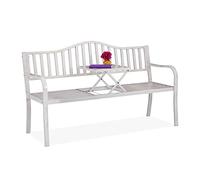 relaxdays Banc de Jardin avec Table Pliante, 3 Places, Solide, Jardin, métal, Balcon, HLP: 89x150x58,5 cm, Blanc-Bronze