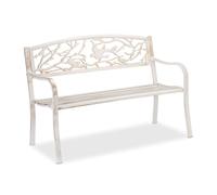 Relaxdays Banc, Motif Oiseau, 2 sièges, Vintage, Jardin et Balcon, Acier, HLP : 87 x 127 x 57cm, Blanc/Bronze, Fonte, 1 élément