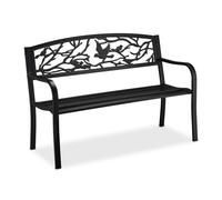 Relaxdays Banc de Jardin, Motif Oiseau, 2 sièges, Vintage, Jardin et Balcon, Acier, H x L x P : 87 x 127 x 57cm, Noir