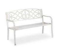 Relaxdays Banc de jardin, solide, en métal, siège avec dossier en fonte pour l’extérieur, 86 x 127 x 57cm, blanc/bronze
