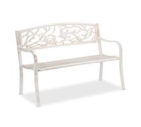 Relaxdays Banc, Motif Oiseau, 2 sièges, Vintage, Jardin et Balcon, Acier, HLP : 87 x 127 x 57cm, Blanc/Bronze, Fonte, 1 élément