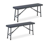 Relaxdays Banc Pliable, Lot de 2, pour Jardin, terrasse et Camping, HLP : 42x102x25 cm, Aspect rotin, Plastique, Gris