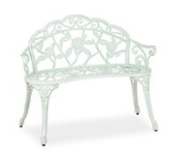 Relaxdays Banc de Jardin, 2 sièges, Roses, terrasse, Balcon, Aluminium et Fonte, Antique, 78 x 98 x 55,5 cm, Blanc/Vert
