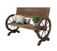 Relaxdays Banc de jardin «Roue de charrette» 2 pl.