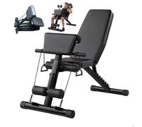 Relaxdays banc de musculation multifonction home gym pliable réglable élastiques appui biceps 200 kg noir