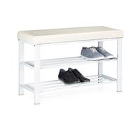 Relaxdays Banc de rangement à chaussures, pour 6-8 paires, meuble en similicuir, 2 niveaux, HxlxP 49 x 81 x 31 cm, blanc