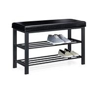 Relaxdays Banc de rangement à chaussures, pour 6-8 paires, meuble en similicuir, 2 niveaux, HxlxP 49 x 81 x 31 cm, noir