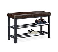 Relaxdays Banc de rangement à chaussures, pour 6-8 paires, meuble en similicuir, 2 niveaux, HxlxP 49 x 81 x 31 cm, brun