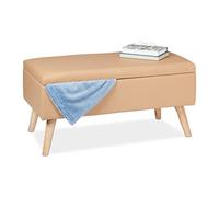 Relaxdays Banc de Rangement Banquette Similicuir Coffre 40 litres 4 Pieds Pouf Tabouret HxlxP: 40 x 80 x 39,5 cm, Beige, Plaque de Fibres