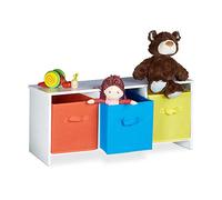 Relaxdays Banc de rangement enfant ALBUS caisse à jouets colorée banc en bois boîte à jouets pliable HxlxP: 35,5 x 81 x 29 cm, blanc