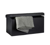 Relaxdays Banc Pliable 38 x 76 x 38 cm (H x l x P), 2 Places avec Espace de Rangement, Tabouret en Cuir synthétique, Charge 300 kg, Noir Pratique en Simili, capacité, HLP, Plaque de Fibres