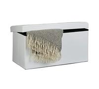 Relaxdays Banc de Rangement Pratique en Simili Cuir, 2 Places, capacité de Charge 300 kg, HLP : 38 x 76 x 38 cm, Blanc, Plaque de Fibres