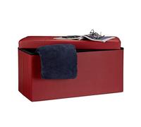 Relaxdays Banc de rangement pratique en simili cuir, 2 places, capacité de charge 300 kg, HLP : 38x76x38 cm, rouge foncé