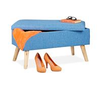 Relaxdays Banc de Rangement, rembourré, Pieds Bois, Banquette, Coffre avec revêtement Tissu HxLxP:39 x77x 39cm,Bleu
