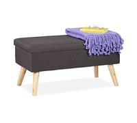 Relaxdays Banc de Rangement, rembourré, Pieds Bois, Banquette, Coffre avec revêtement Tissu HxLxP:39x77x39cm,Gris foncé
