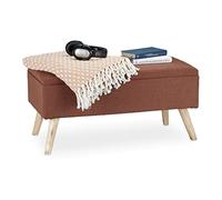 Relaxdays Banc de Rangement, rembourré, Pieds en Bois, Coffre avec revêtement en Tissu 39,5 x 79,5 x 39 cm, Marron