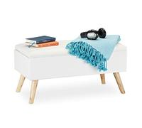 Relaxdays Banc de rangement, rembourré, pieds en bois, coffre avec revêtement en tissu 39,5 x 79,5 x 39 cm, blanc