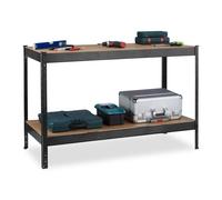 Relaxdays Banc de Travail, 600 kg, Atelier, HxLxP: 91x141x61 cm, 2 Niveaux réglables, Rangement Acier & MDF, Noir